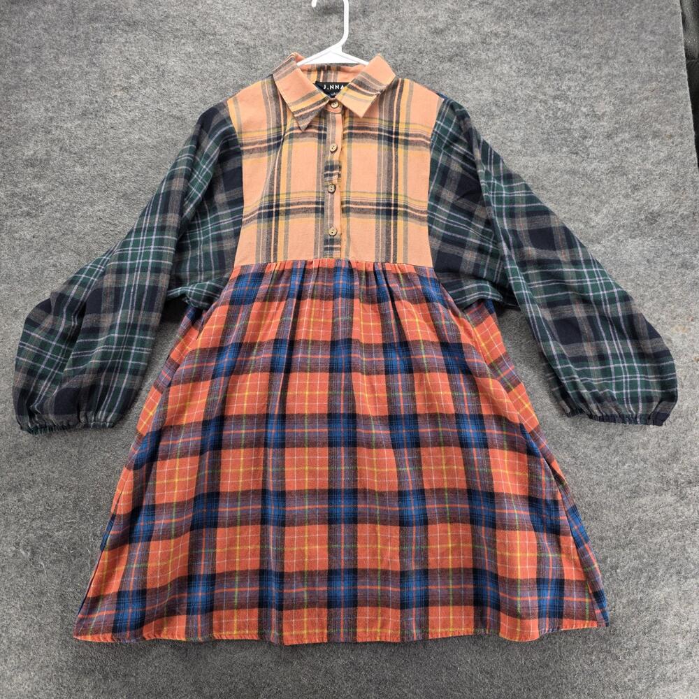 J. NNA Dress Womens Small Multicolor Plaid Flannel Shirt Swing Pockets Boho